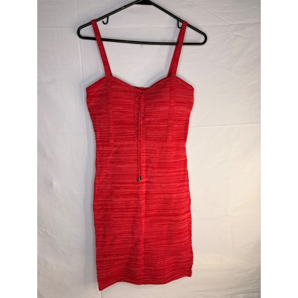 Y2K Baby Phat Red Ribbed Lace Up Front Bodycon Mini Dress Womens LargeK